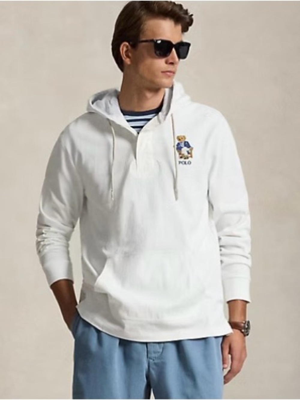 Ralph Lauren Polo Bear Men’s Hooded Rugby Embroidered XL White Preppy